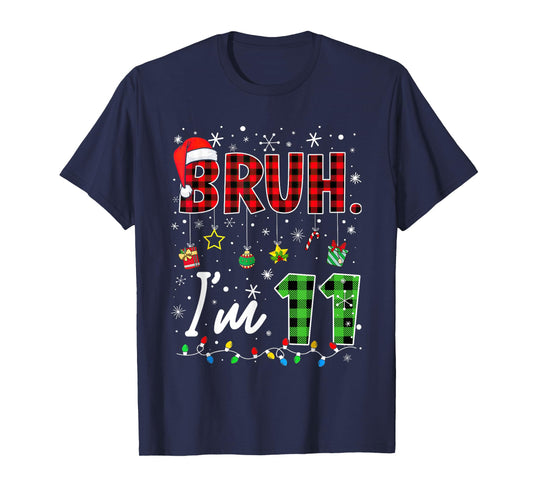 Bruh I'm 11 Years Old Christmas Red Plaid 11th Bday Pajamas T-Shirt