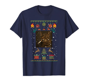 Smoking Cat Cigarette Meme Sarcasm Ugly Christmas Sweater T-Shirt