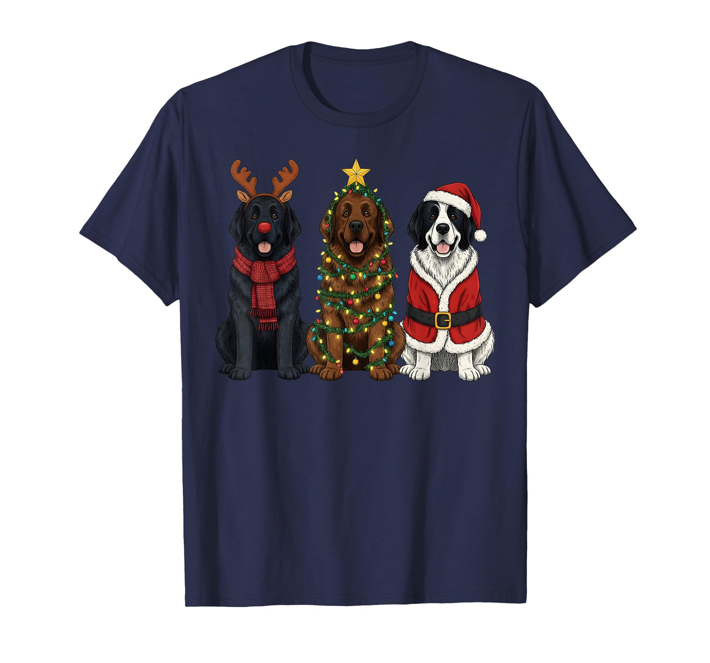 Retro Christmas Newfoundland Dog Lover Santa Reindeer T-Shirt