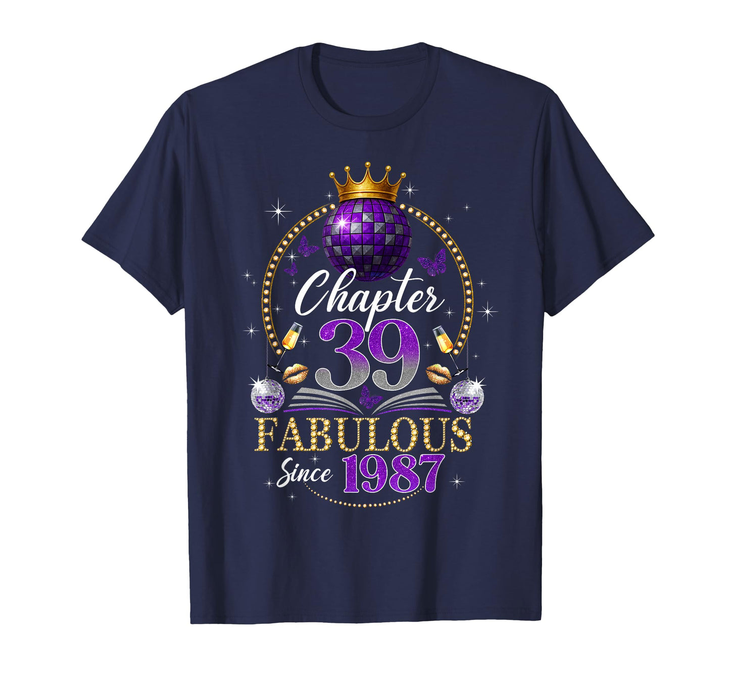 Chapter 39 Since 1987 Purple Disco Ball 39th Birthday Women T-Shirt