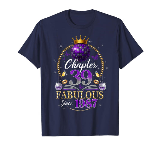 Chapter 39 Since 1987 Purple Disco Ball 39th Birthday Women T-Shirt