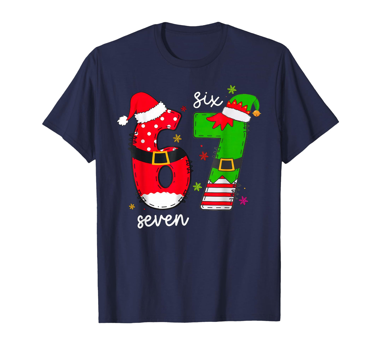 Funny Six Seven 67 Meme 6 7 Elf Santa Christmas Pajamas T-Shirt