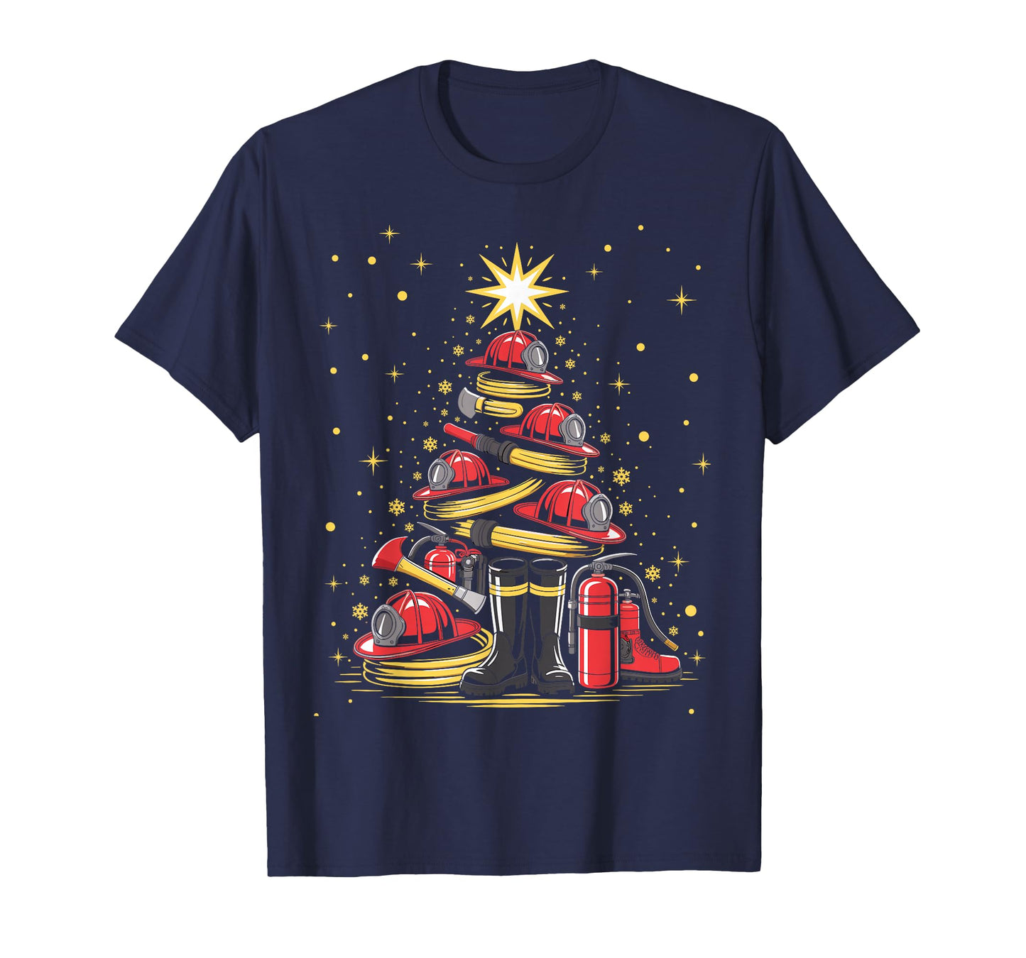 Funny Xmas Lights Ornaments Firefighter Christmas Tree T-Shirt