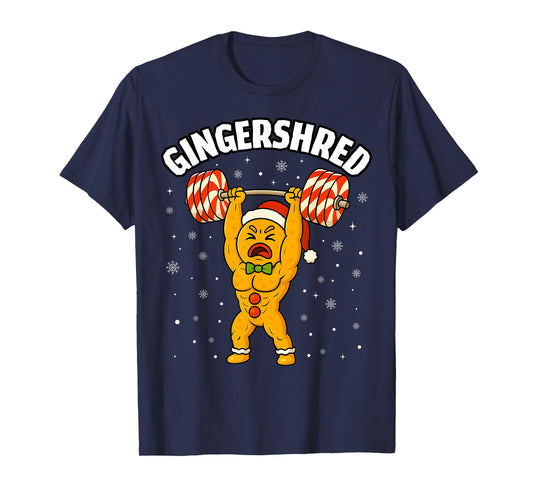 Funny Gingerbread Man Gym Bodybuilding Christmas Gingershred T-Shirt