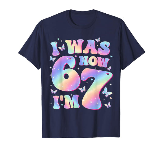 Kids 7th Birthday Girl Butterfly I was 6 Now I'm 7 Year Old T-Shirt