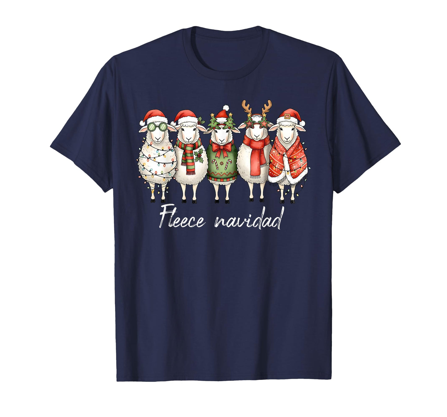 Fleece Navidad Sheep Christmas Lights Dinner Family Festival T-Shirt