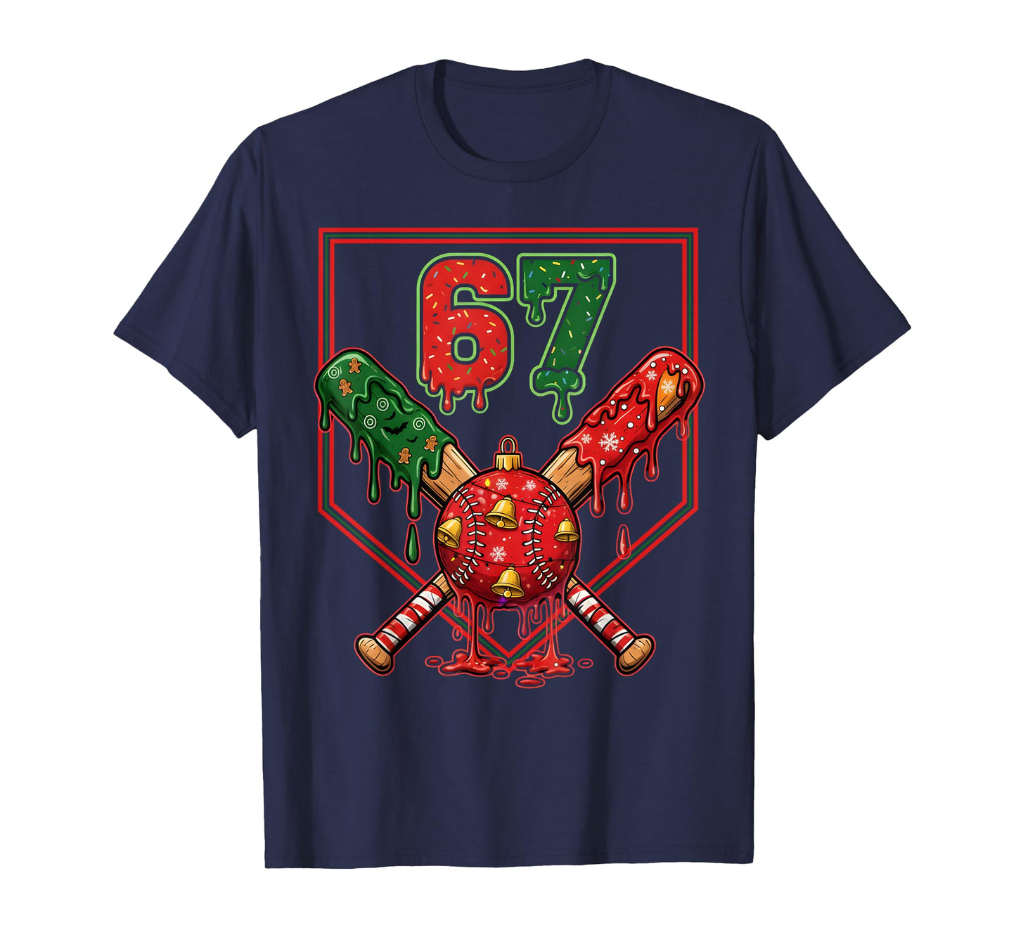 67 Baseball Drip Christmas Meme Six Seven Gen Alpha Slang T-Shirt