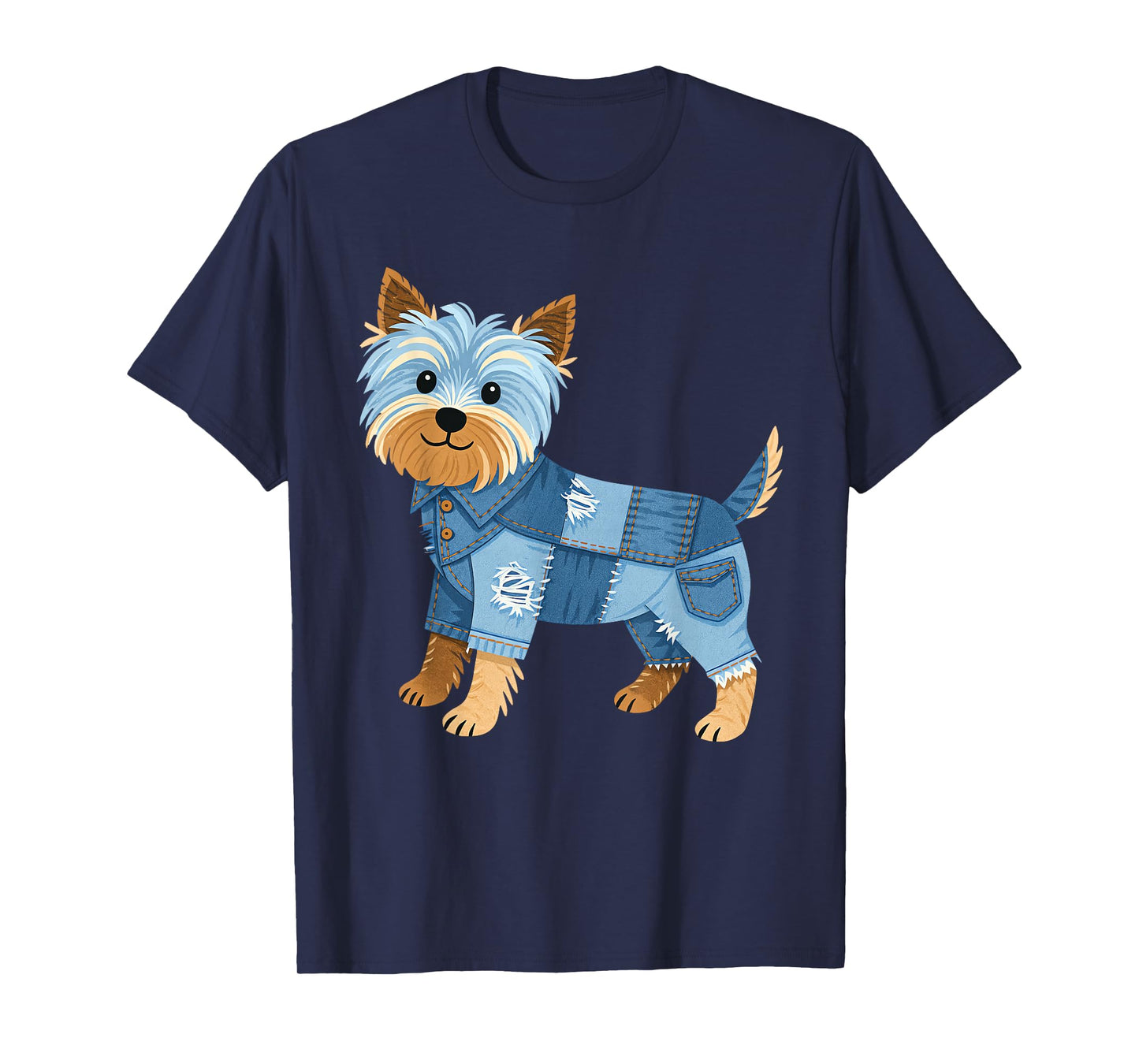 Cute Denim Dog Patchwork Puppy Vintage Style Art T-Shirt