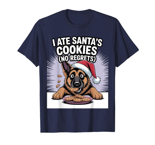 I Ate Santas Cookies Puppy Funny Christmas German Shepherd T-Shirt