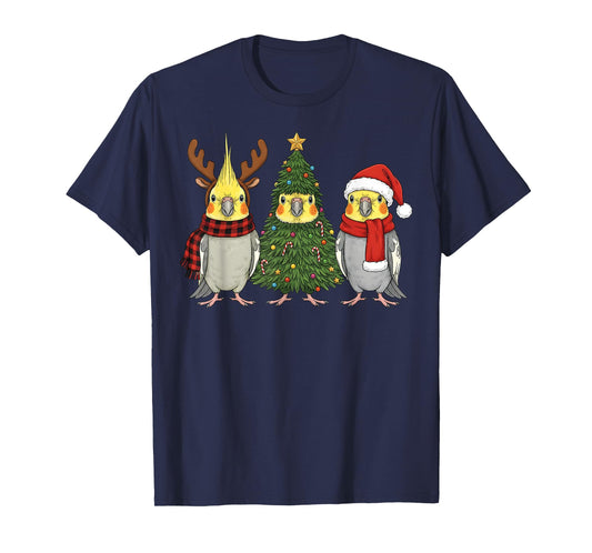 Retro Christmas Cockatiel Parrot Santa Reindeer T-Shirt