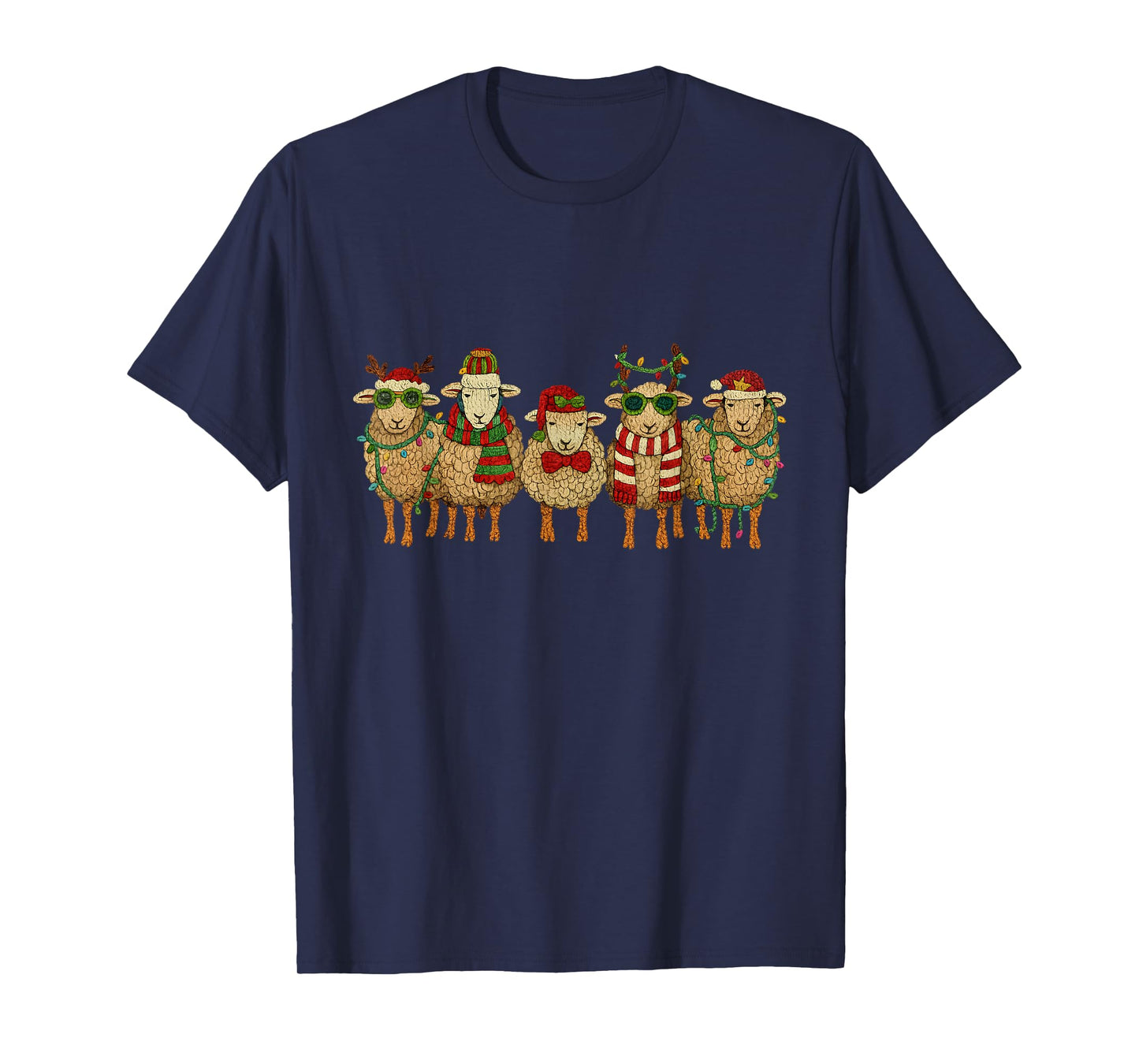 Knitted Christmas Sheep Lights Funny Farm Holiday T-Shirt