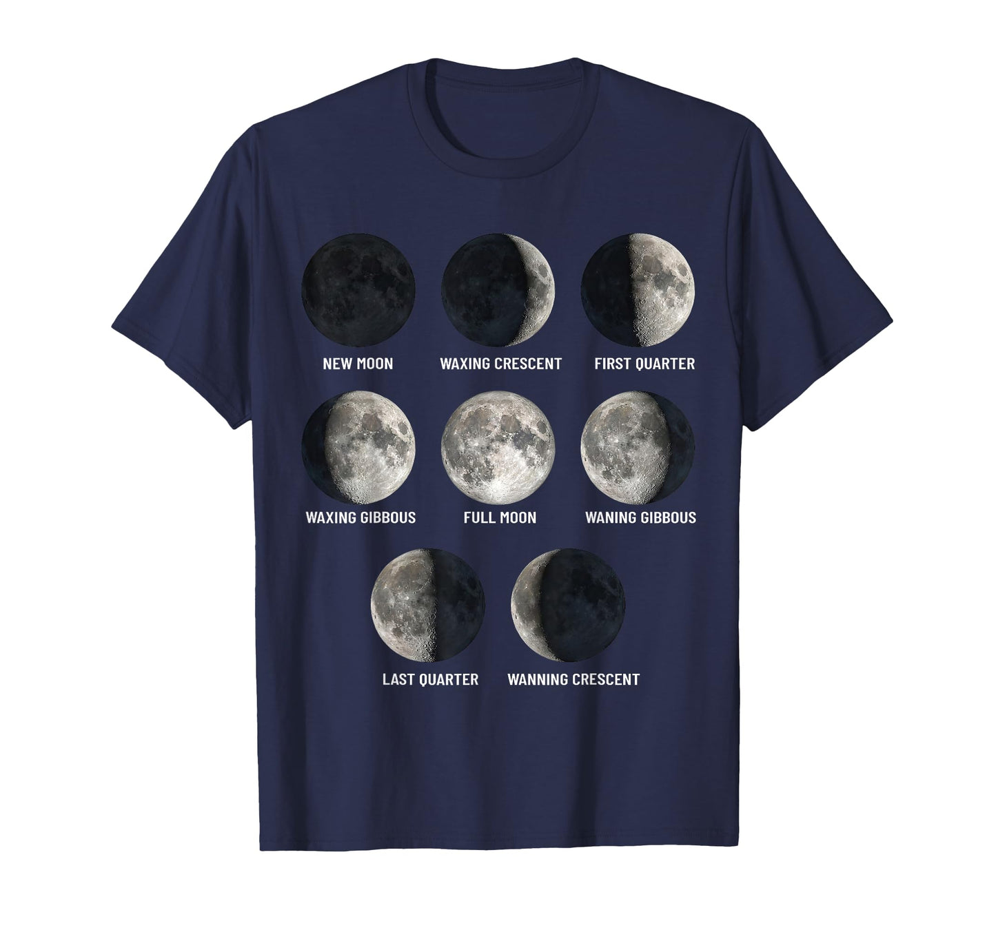 Moon Phases Chart Eight Lunar Cycle Stages Educational Space T-Shirt