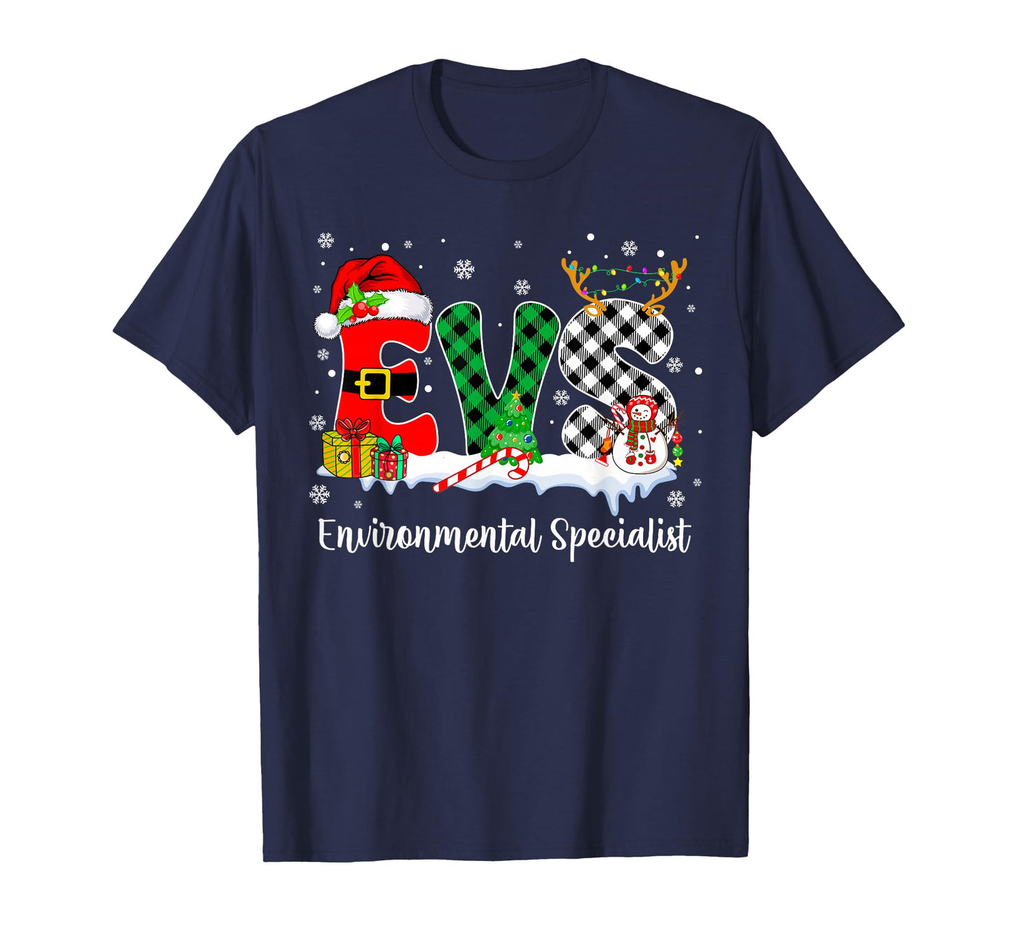 Environmental Specialist Christmas Lights Red Plaid Xmas EVS T-Shirt