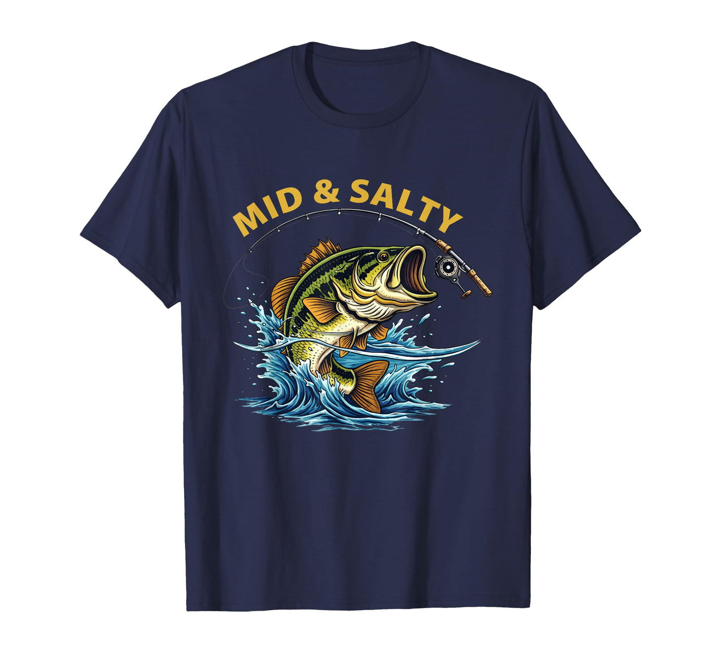 Vintage Mid & Salty Angry Bass Fishing Men Women Kid T-Shirt