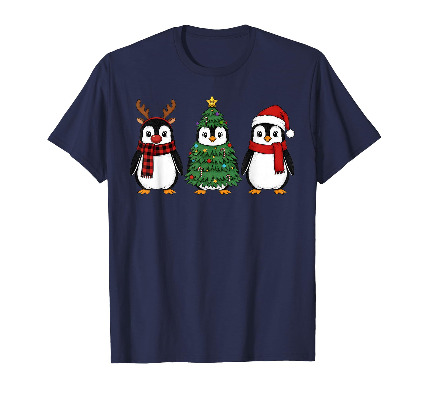 Retro Christmas Penguin Santa Reindeer T-Shirt