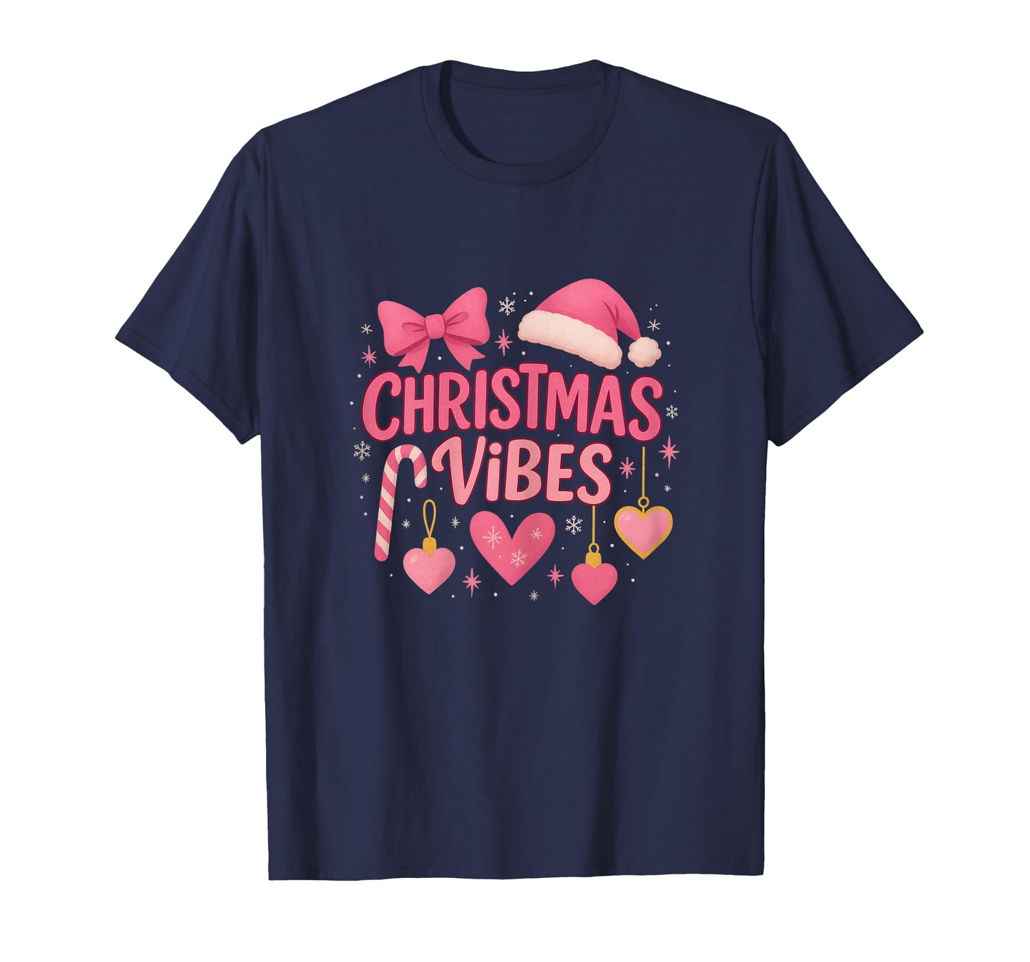 Christmas Vibes Women Candy Cane Holiday Girls T-Shirt