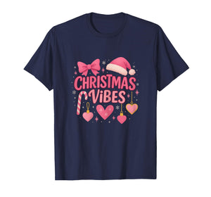 Christmas Vibes Women Candy Cane Holiday Girls T-Shirt