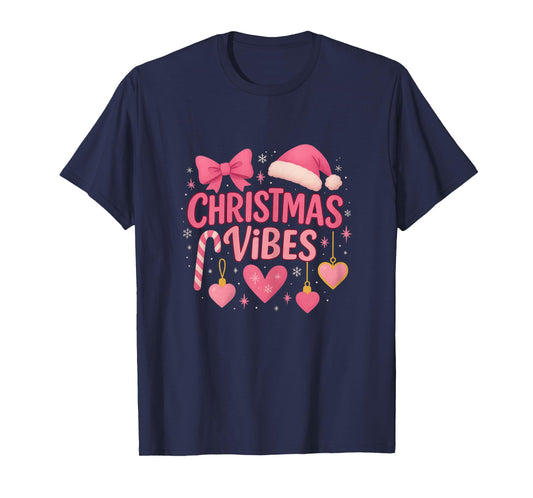 Christmas Vibes Women Candy Cane Holiday Girls T-Shirt