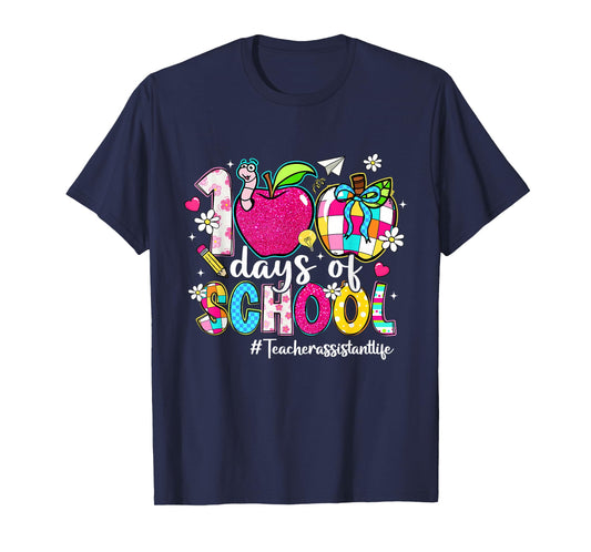 100 Days of School Apple Checkered Teacher Assistant Life T-Shirt
