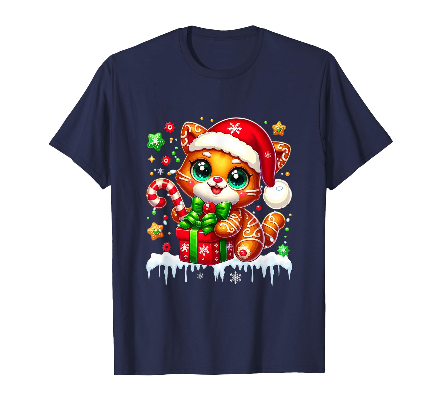 Santa Gingerbread Cat Christmas Box Colorful Baker Baking T-Shirt