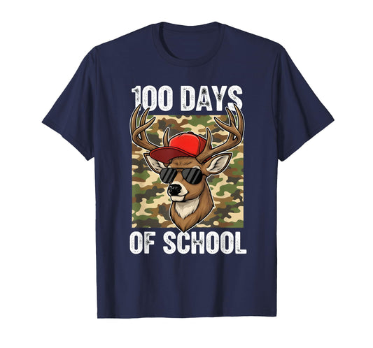 100 Days of School Deer Hunting Kids Students Boys Camo T-Shirt