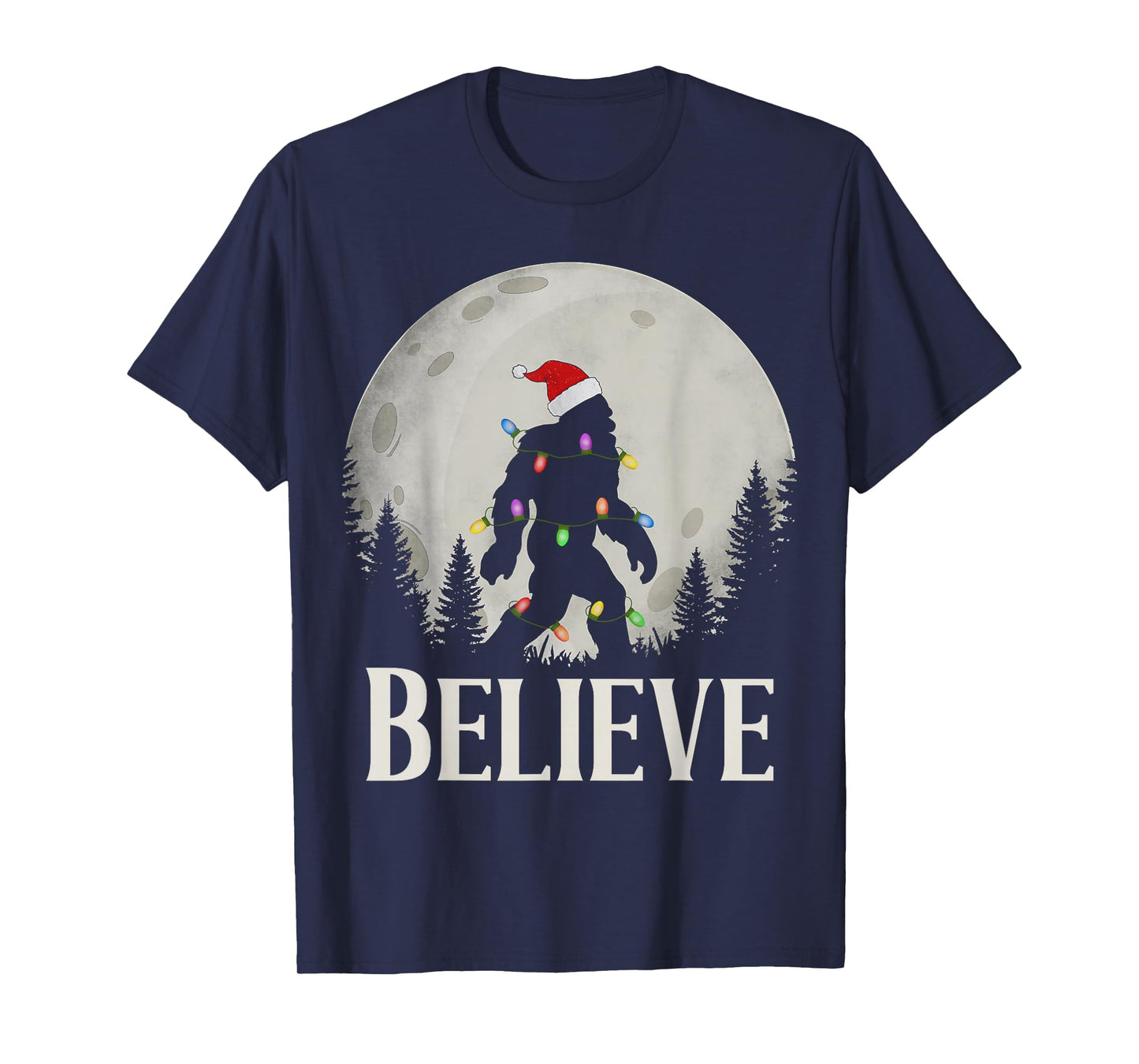 Funny Christmas Bigfoot Santa Hat Moon Sasquatch Kids Mens T-Shirt