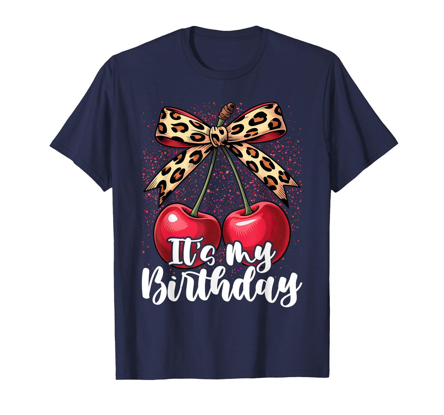 It's My Birthday Cute Cherry Leopard Coquette Bow T-Shirt
