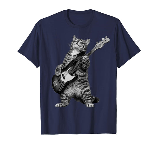 Bass Guitar Cat Retro Bassist Cat Vintage Music T-Shirt