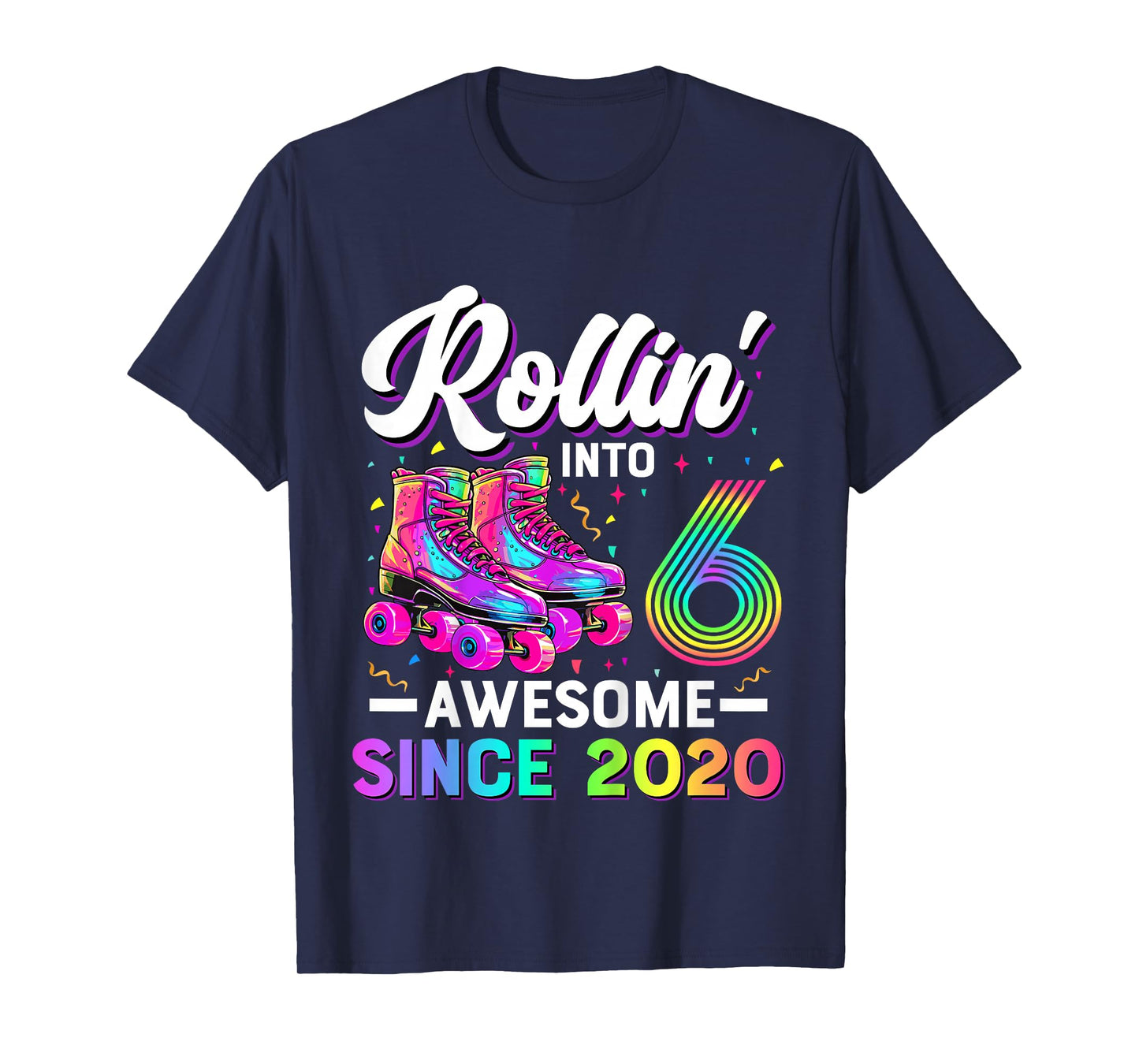 Kids 6th Birthday Shirt Girl Six 6 Year Old Roller Skate Skating T-Shirt