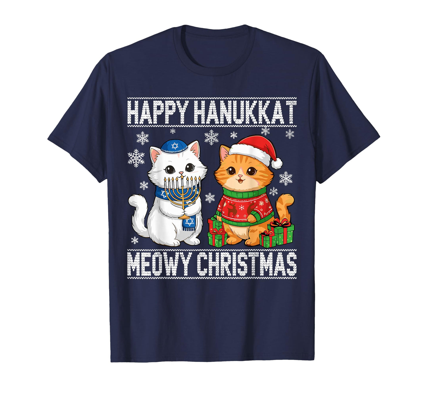 Cat Merry Christmas Happy Hanukkah T-Shirt