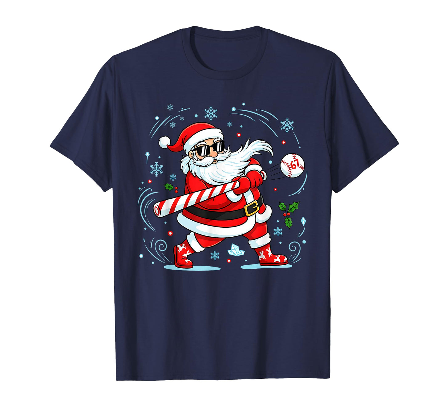Funny Baseball Santa 67 Christmas Xmas Pajamas Mens Boys Kid T-Shirt