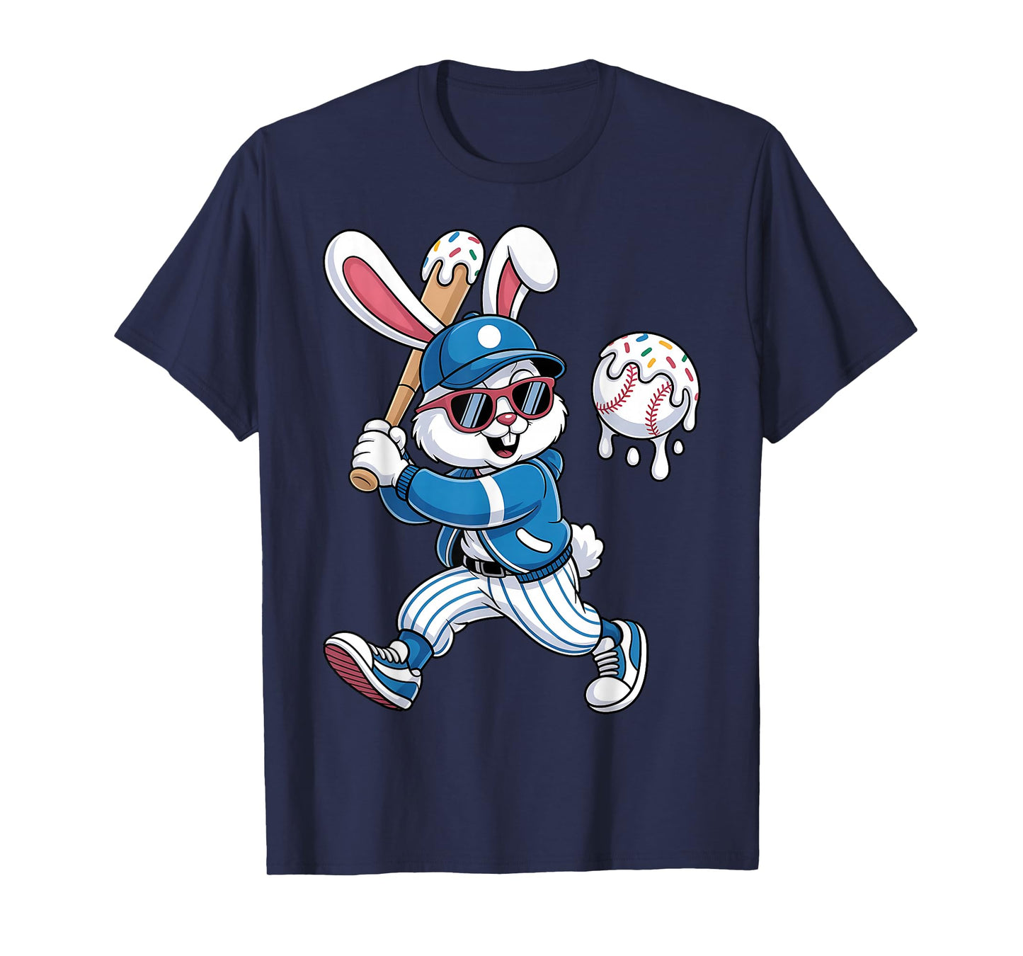 Funny Baseball Drip Rabbit Bunny Easter Men Boys Kids T-Shirt