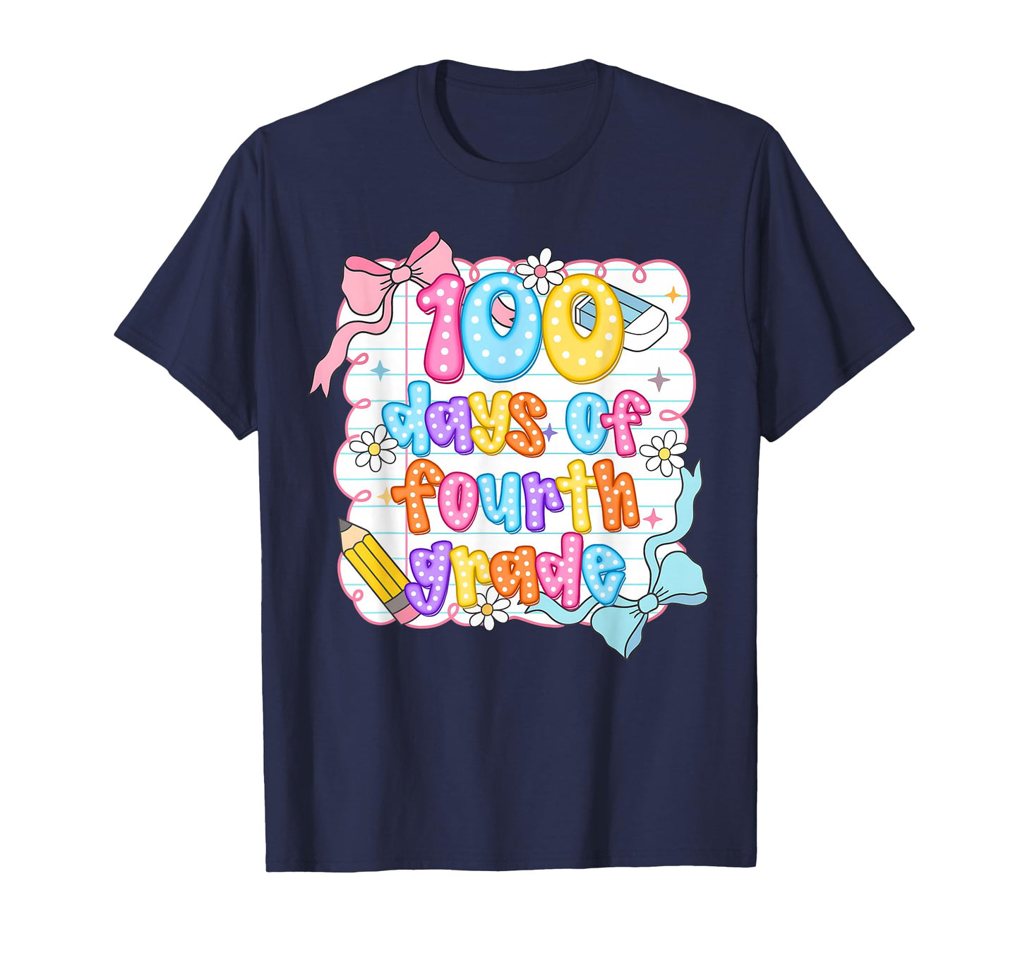 Preppy 100 Days of Fourth Grade Coquette Bow Teacher Kid T-Shirt