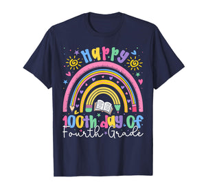 Happy 100th Day of 4th Grade Teacher Kids Rainbow Boy Girl T-Shirt