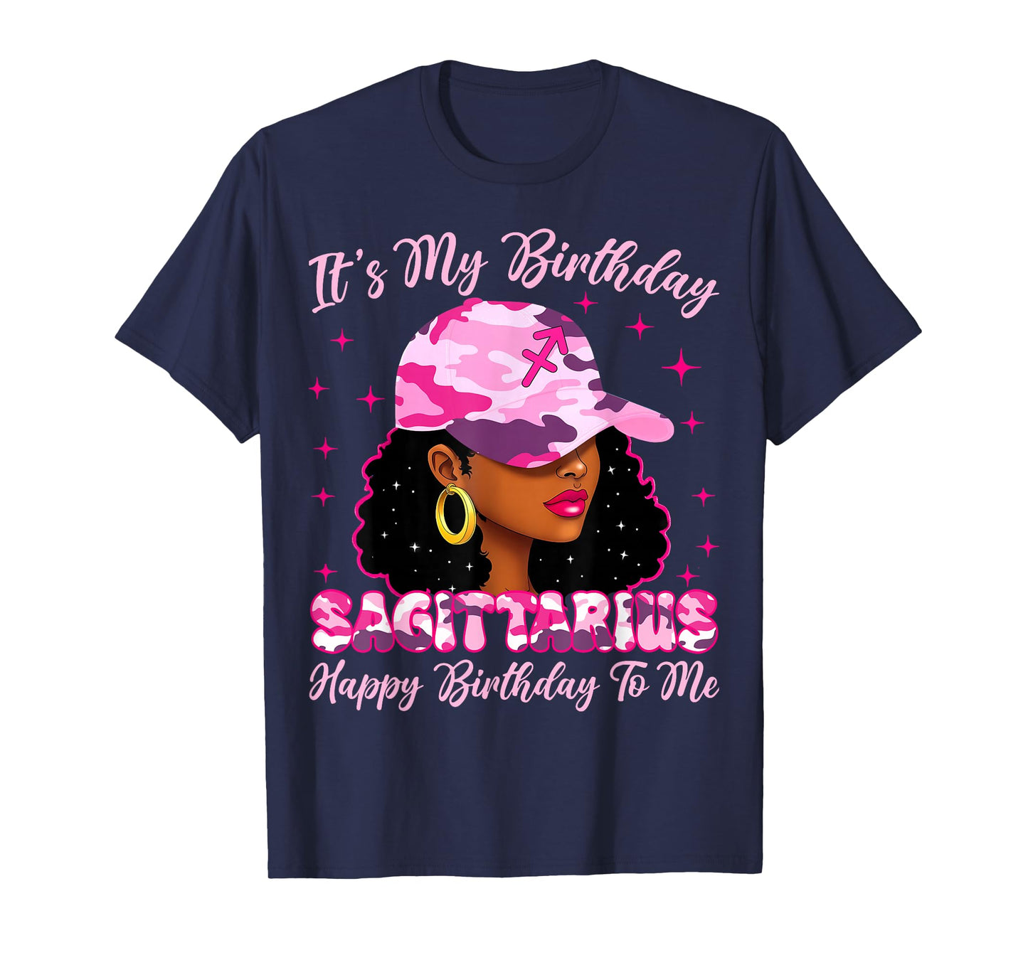 It's My Birthday Sagittarius Black Woman Pink Camo T-Shirt