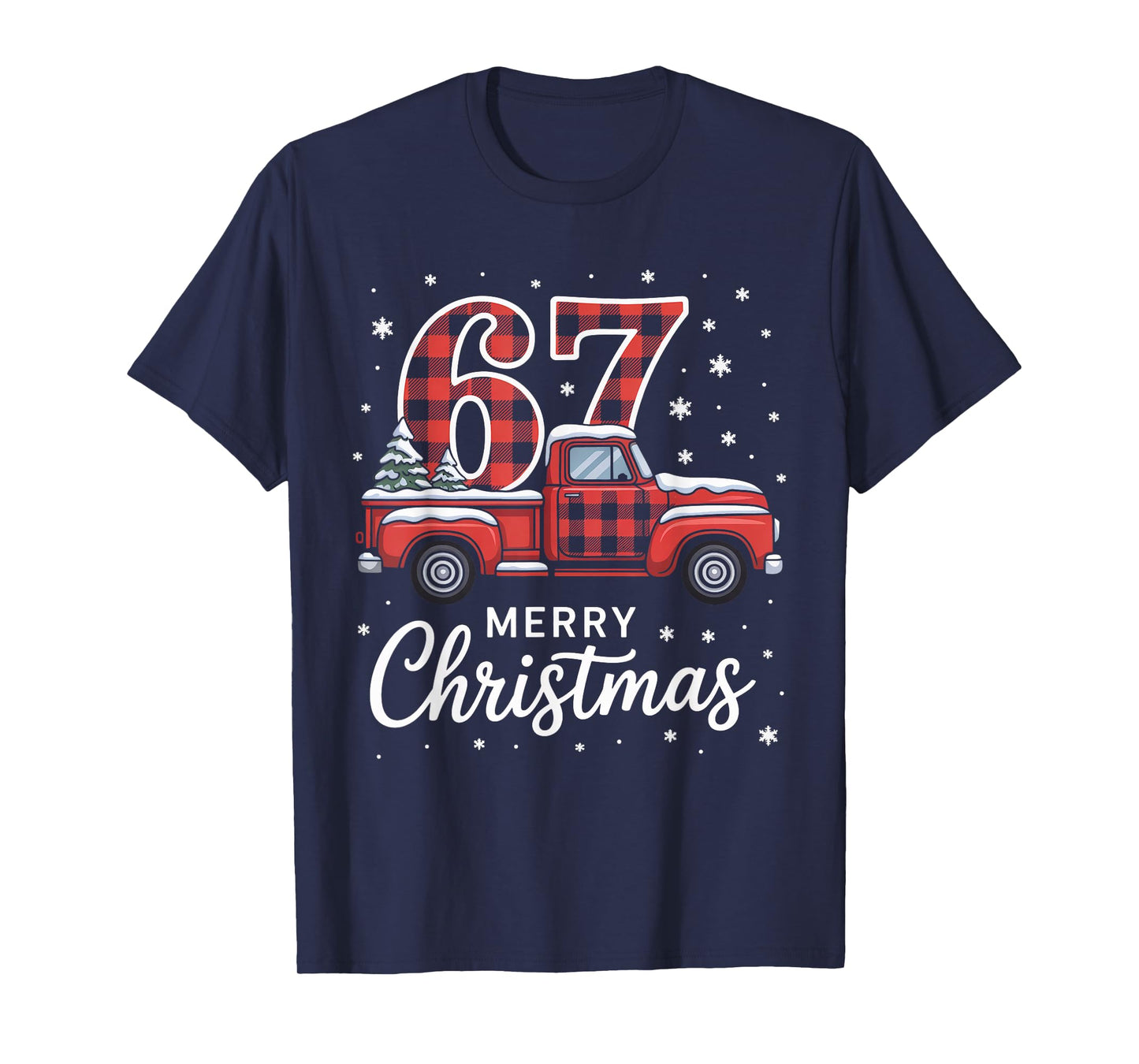 Merry Christmas Red Plaid Truck 67 Christmas T-Shirt