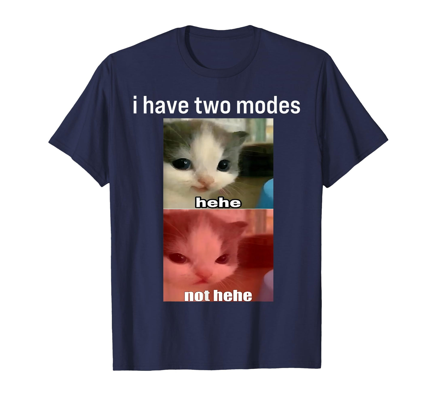Funny Cat Meme I Have Two Modes Hehe Not Hehe Humor Cat Gift T-Shirt