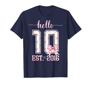 Hello 10 Est 2016 10th Birthday Girl Cute Pink Coquette Bow T-Shirt