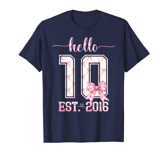 Hello 10 Est 2016 10th Birthday Girl Cute Pink Coquette Bow T-Shirt