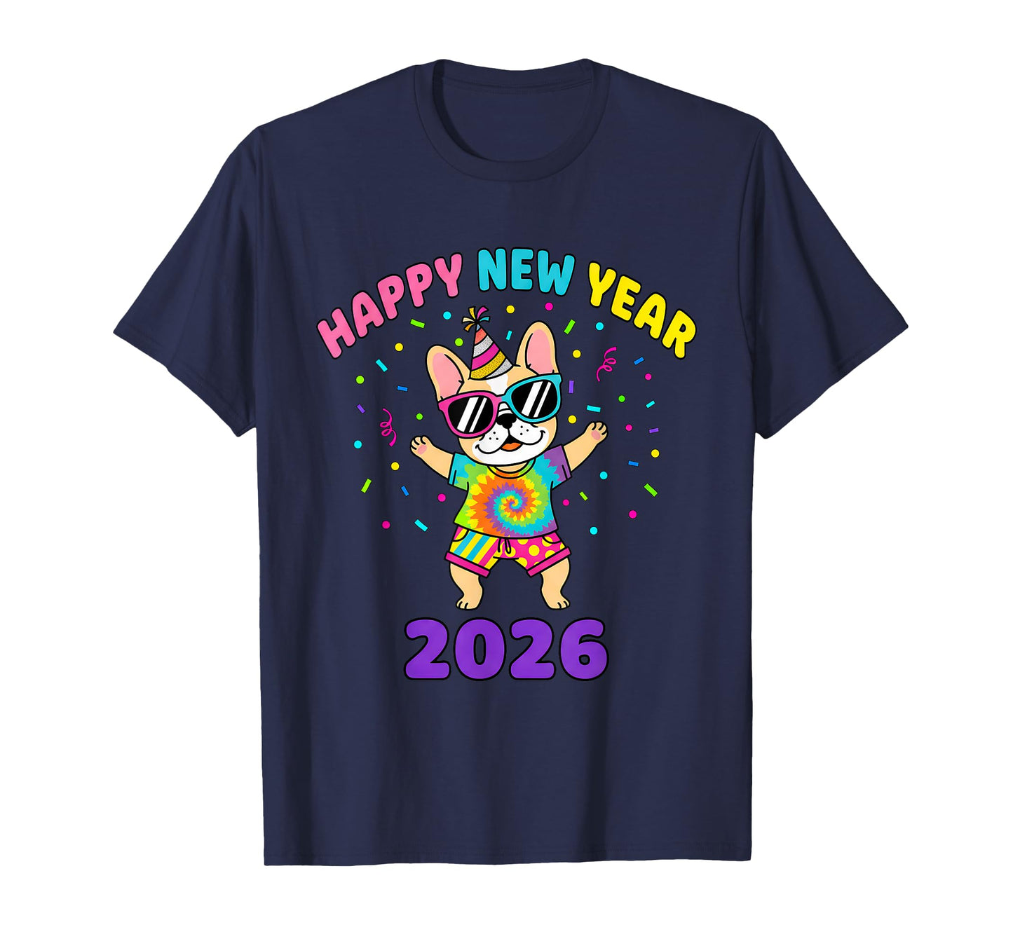 Happy New Year 2026 Kids Girls Funny Dog T-Shirt