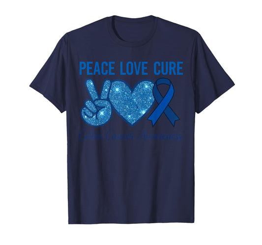 Peace Love Cure Colorectal Colon Cancer Awareness Support T-Shirt