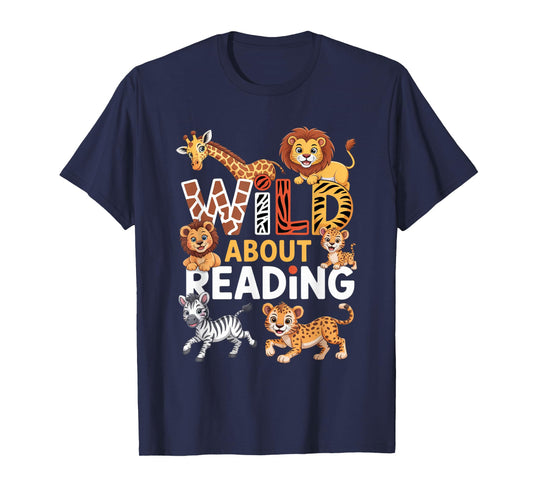 Zoo Animals Wild About Reading Books Reader Lover Librarian T-Shirt
