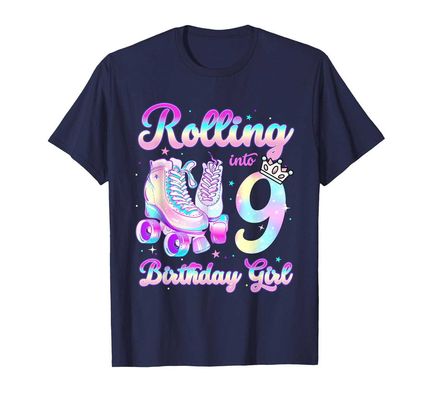 Kids Rolling Into 9 Roller Skating 9th Birthday Girls Party T-Shirt