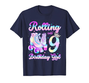 Kids Rolling Into 9 Roller Skating 9th Birthday Girls Party T-Shirt