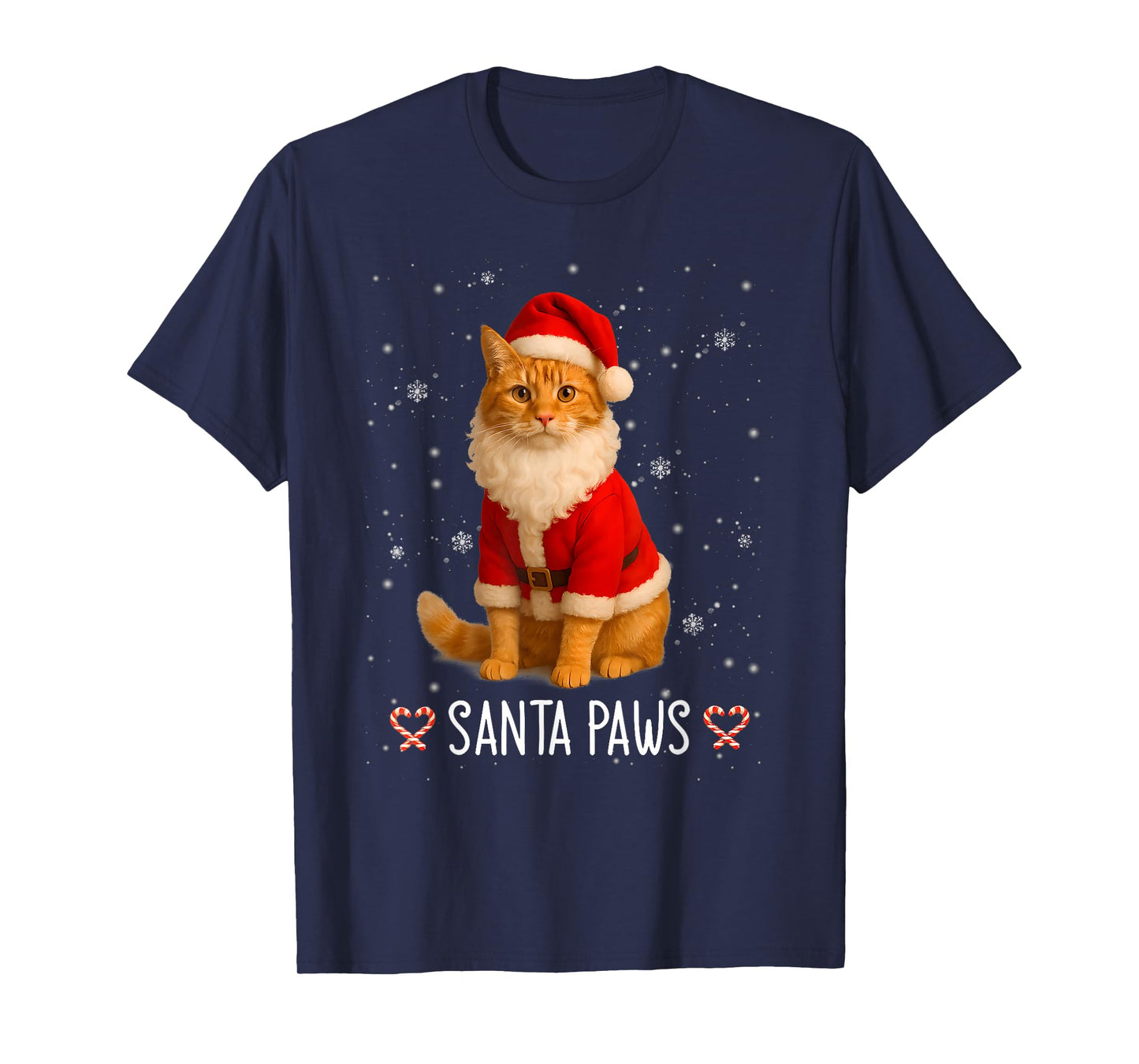 Santa Paws Funny Orange Tabby Cat Christmas Holiday T-Shirt