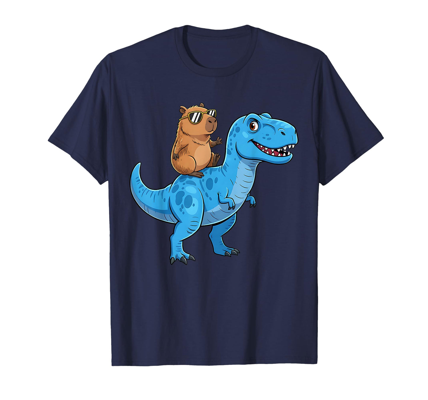 Funny Cute Capybara Riding Dinosaur T Rex Dino Boys Kids T-Shirt
