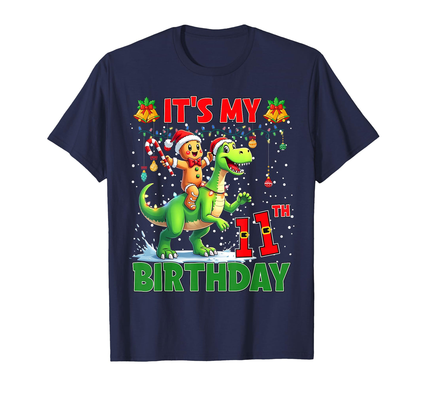 It’s My 11th Birthday Gingerbread Riding Dinosaur Christmas T-Shirt