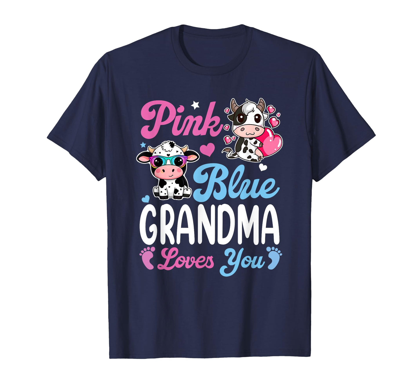 Pink Or Blue Grandma Loves You Cow Baby Gender Reveal T-Shirt