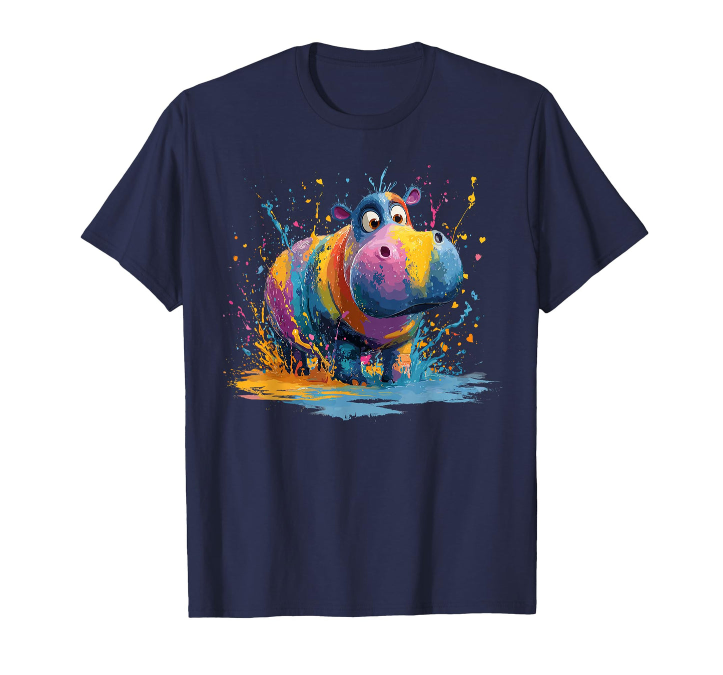 Rainbow Hippo Paint Splash Expression T-Shirt