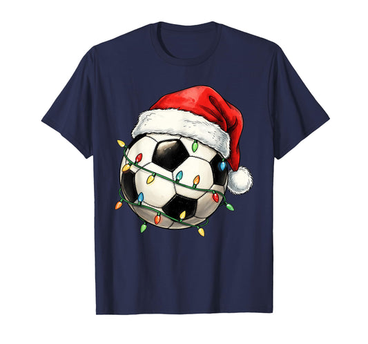 Soccer Christmas Player Santa Hat Xmas Sport Men Kids T-Shirt